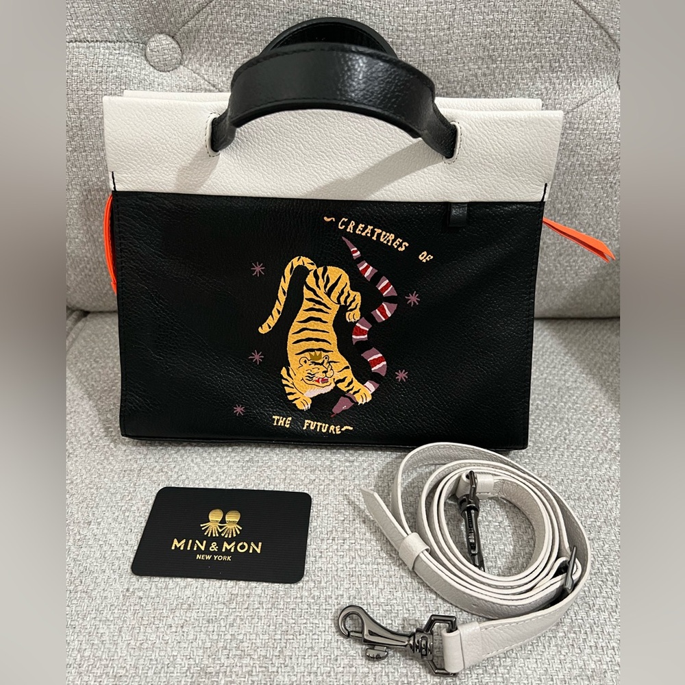 Min & Mon Black and White Bag with Tiger Design